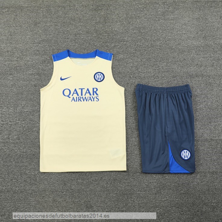 Nuevo Entrenamiento Sin Mangas Conjunto Completo Inter Milan 24/25 Amarillo Gris Baratas